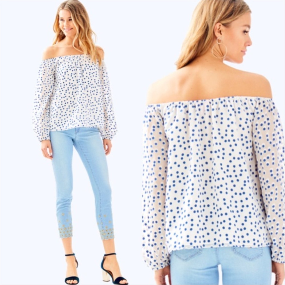 Lilly Pulitzer Lou Lou Top - Bennet Blue Polka Dot